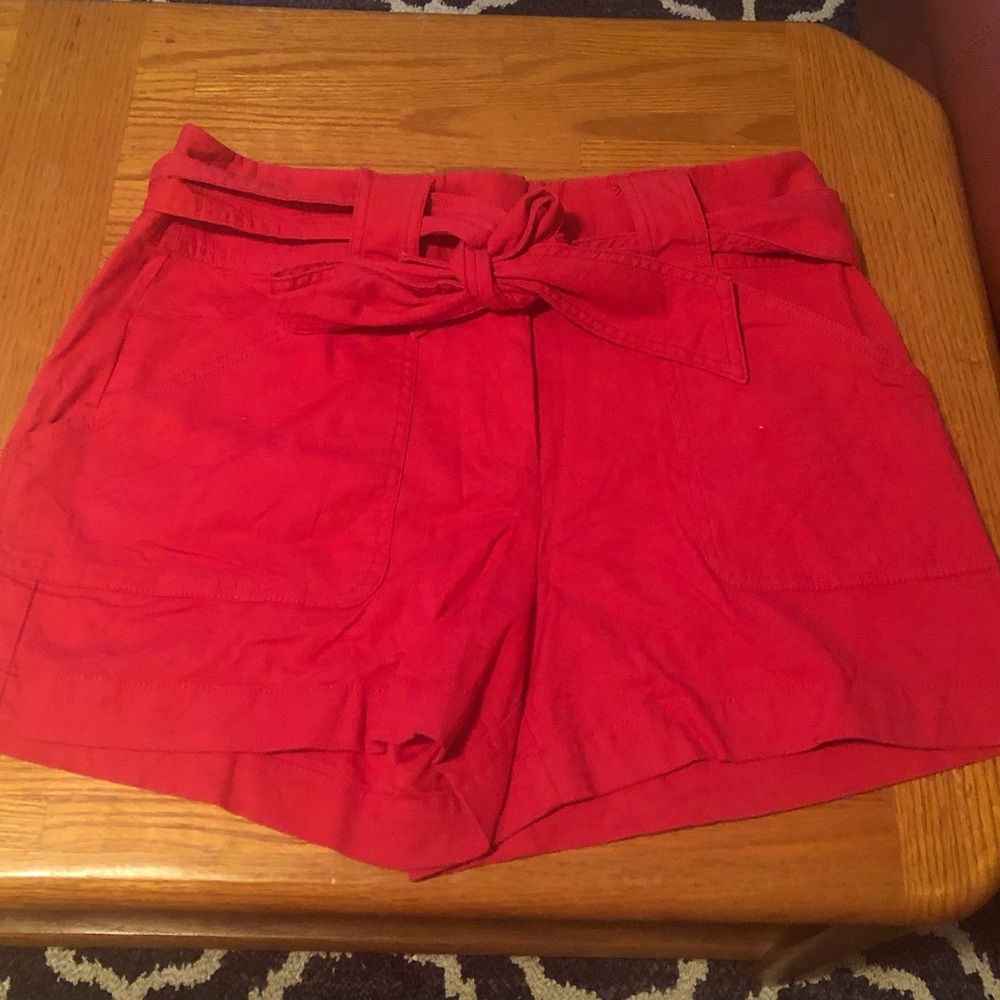 LOFT Red tie waist shorts